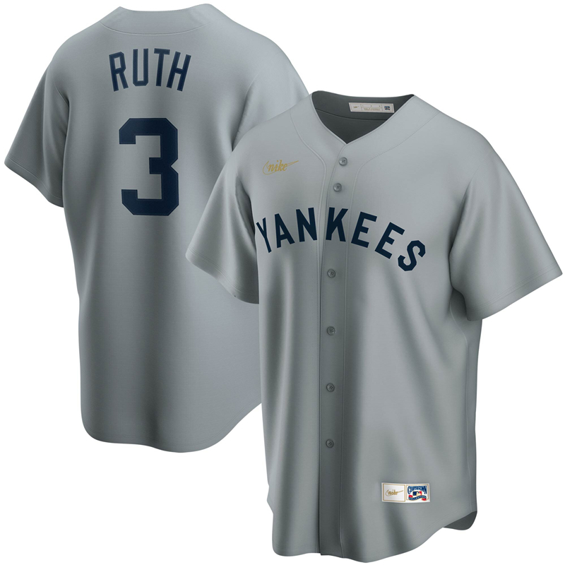 2020 MLB Men New York Yankees 3 Babe Ruth Nike Gray Road Cooperstown Collection Player Jersey 1